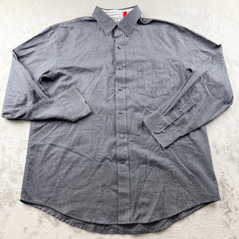 IZOD Men's Large Button Down Shirt Gray Long Sleeve Cotton Blend